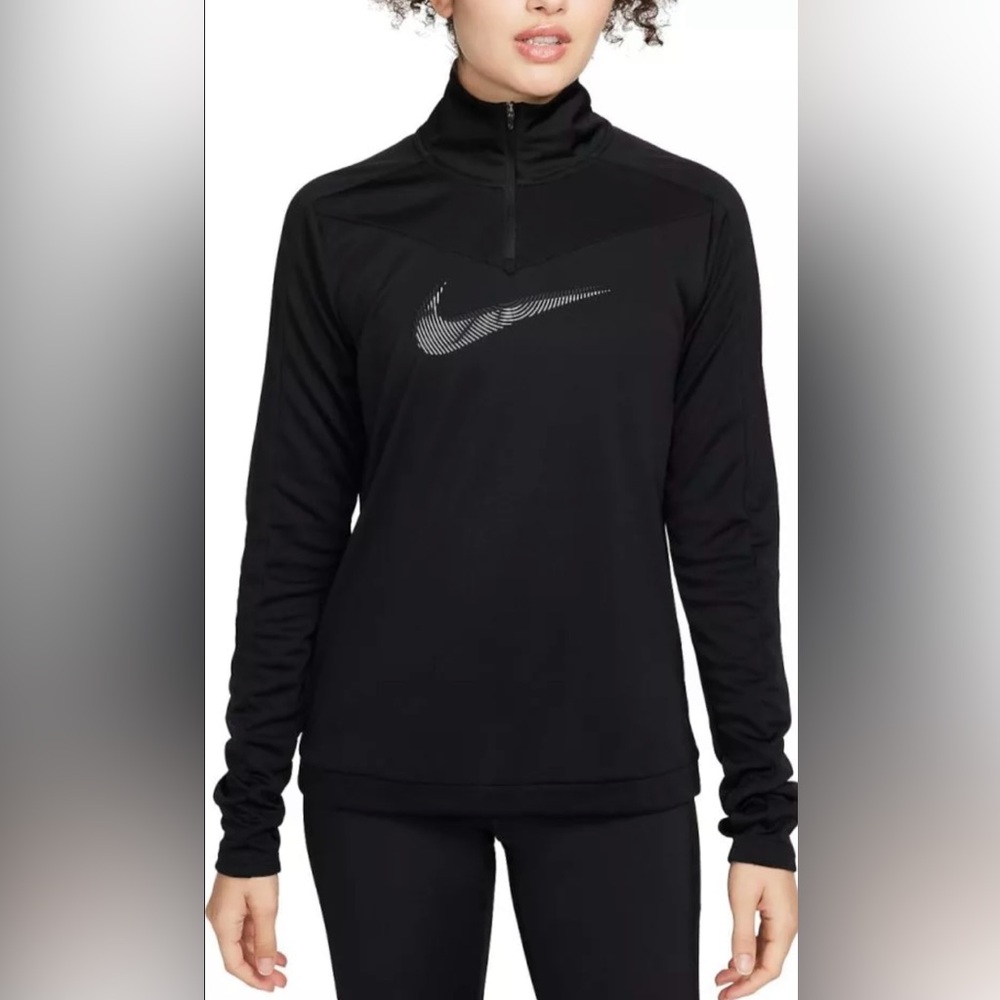 Nike Swoosh 1/4 Zip Up Black Running Jacket/Active Top Large Women’s EUC
